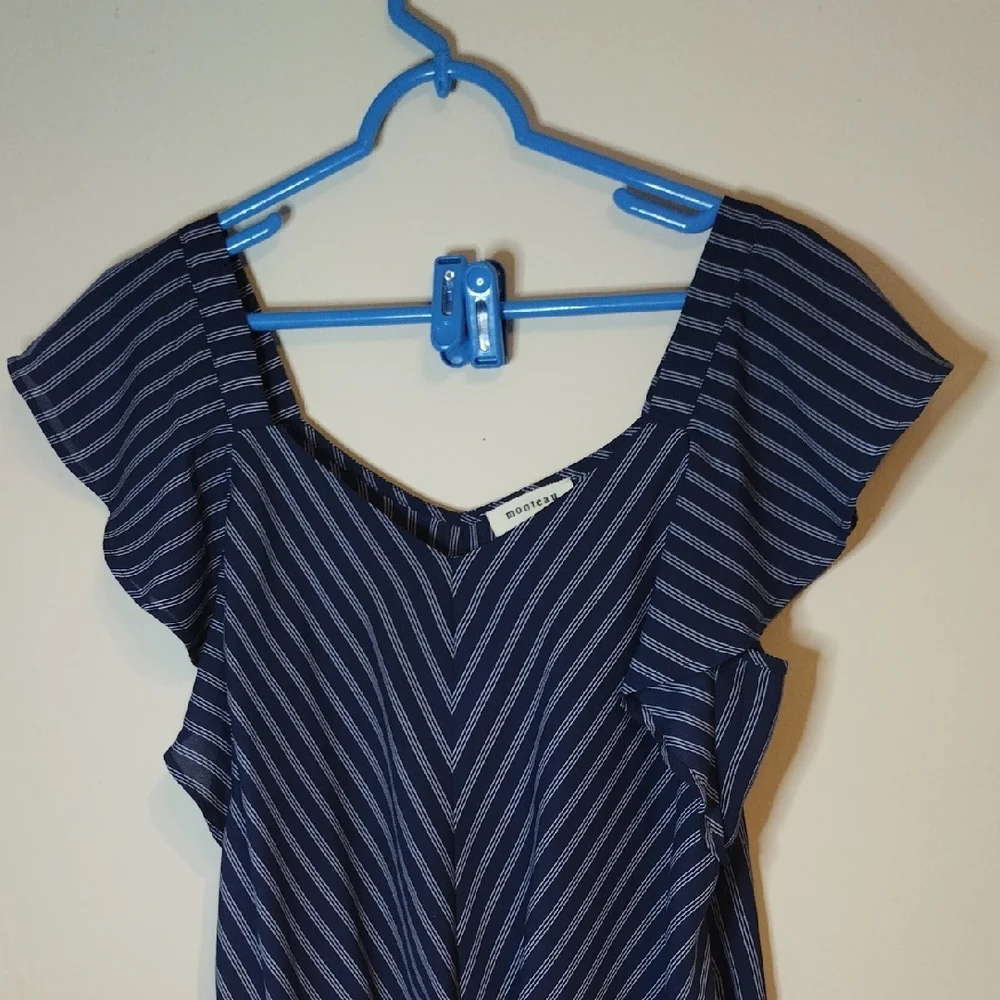 Chic Navy Striped Blouse with Tie Front - Picture 3 of 12